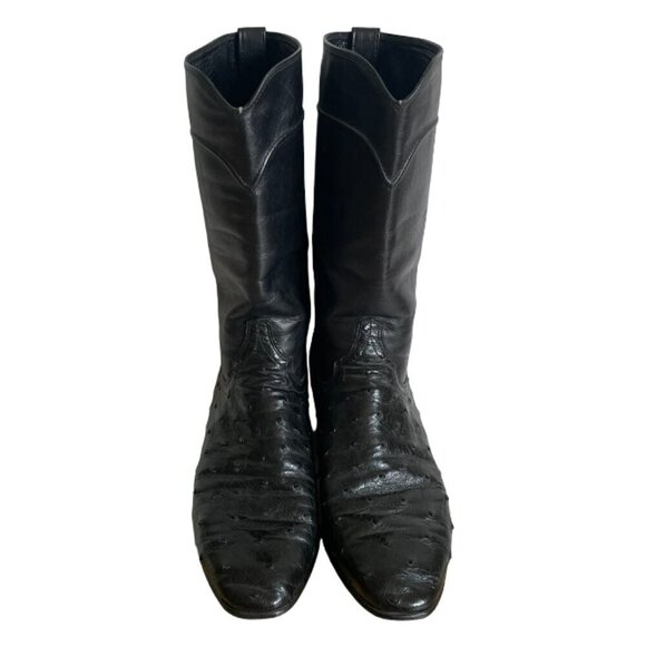 JS Justin Style Men's Ostrich Soft Leather Boots Black Cowboy Western Size 8E - Picture 4 of 16